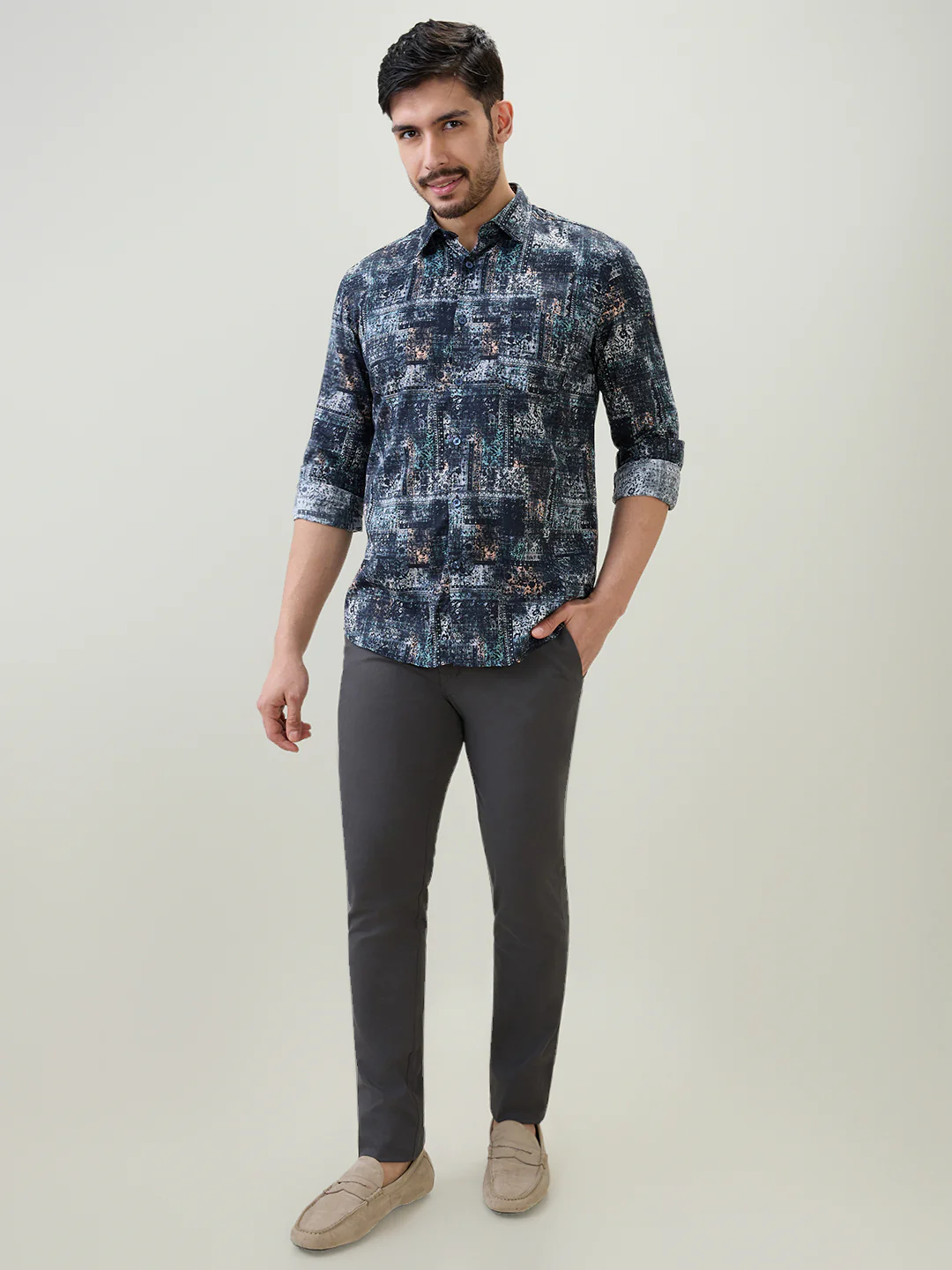 Parx Men Blue Printed Slim Fit Cotton Casual Shirt - Image 5
