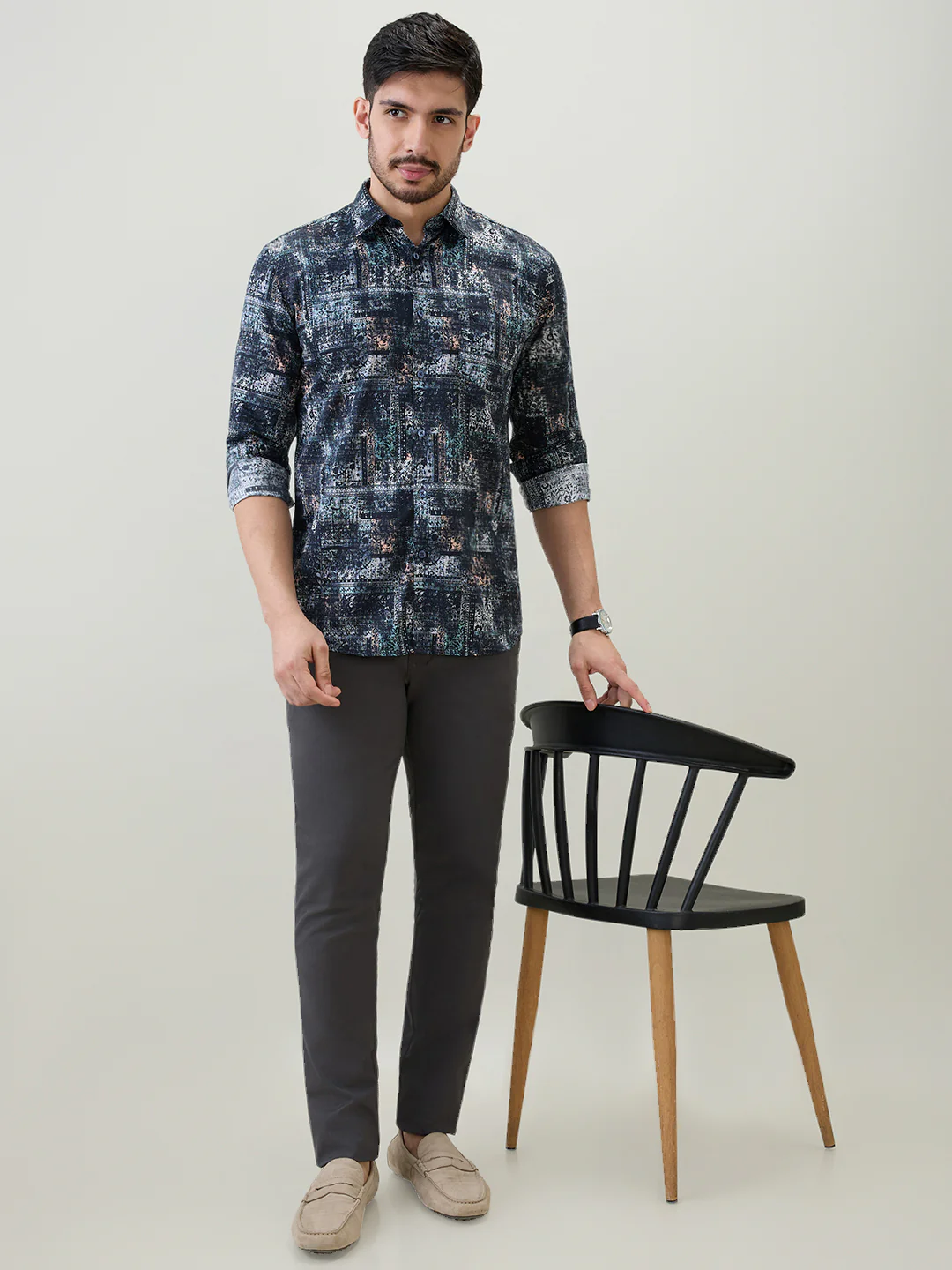 Parx Men Blue Printed Slim Fit Cotton Casual Shirt - Image 6