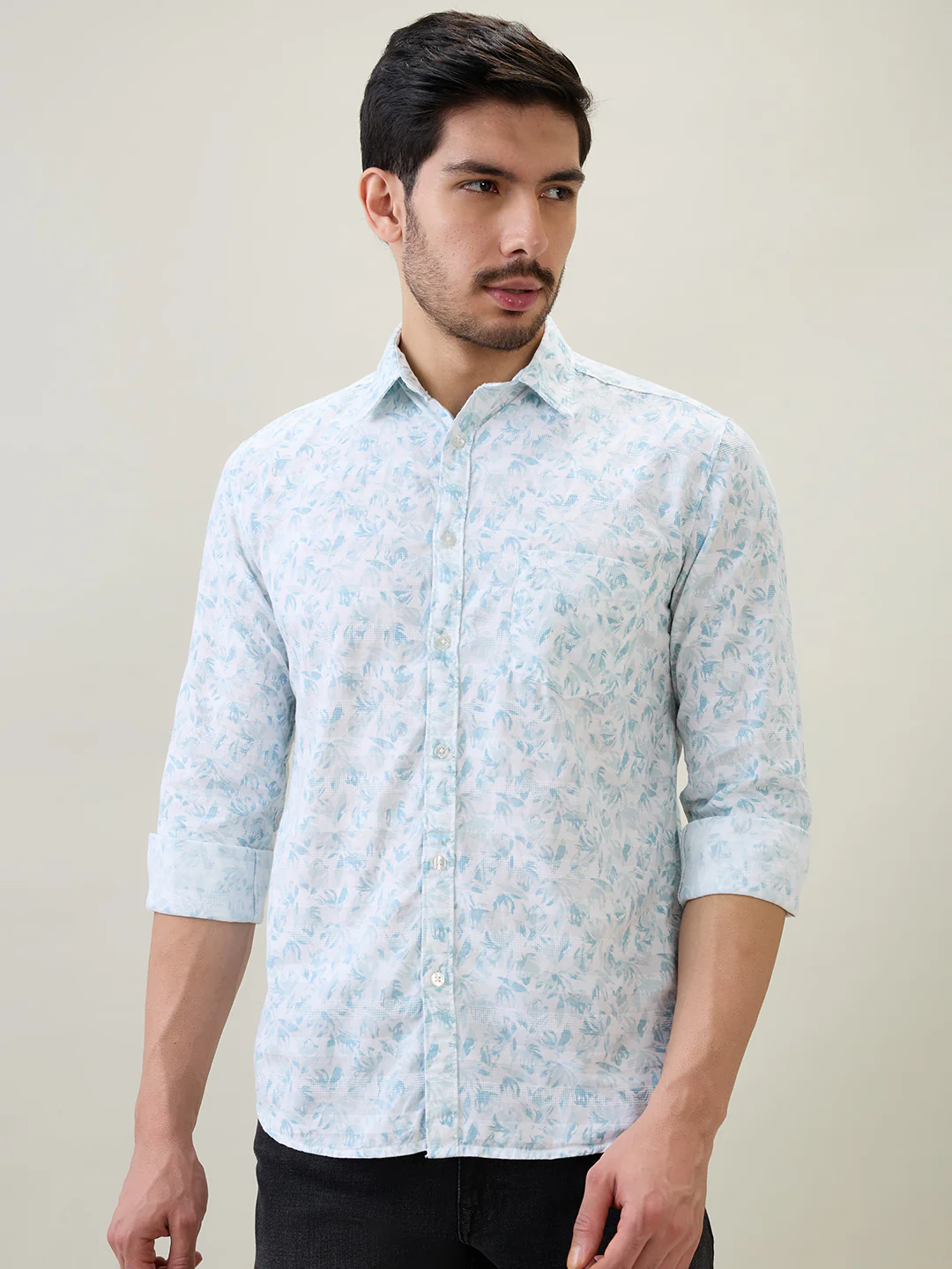 Parx Men Blue Printed Slim Fit Cotton Casual Shirt