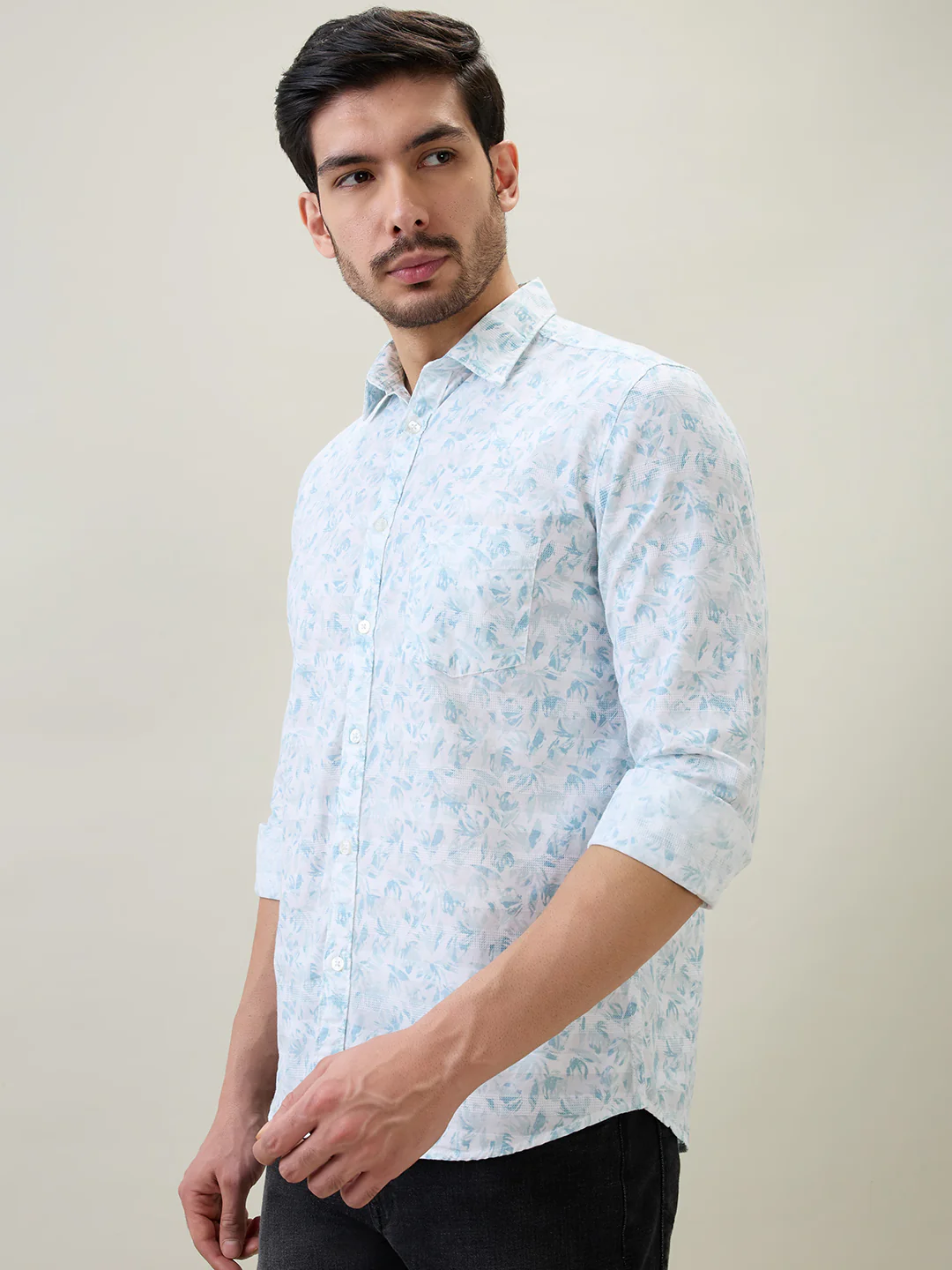 Parx Men Blue Printed Slim Fit Cotton Casual Shirt - Image 3