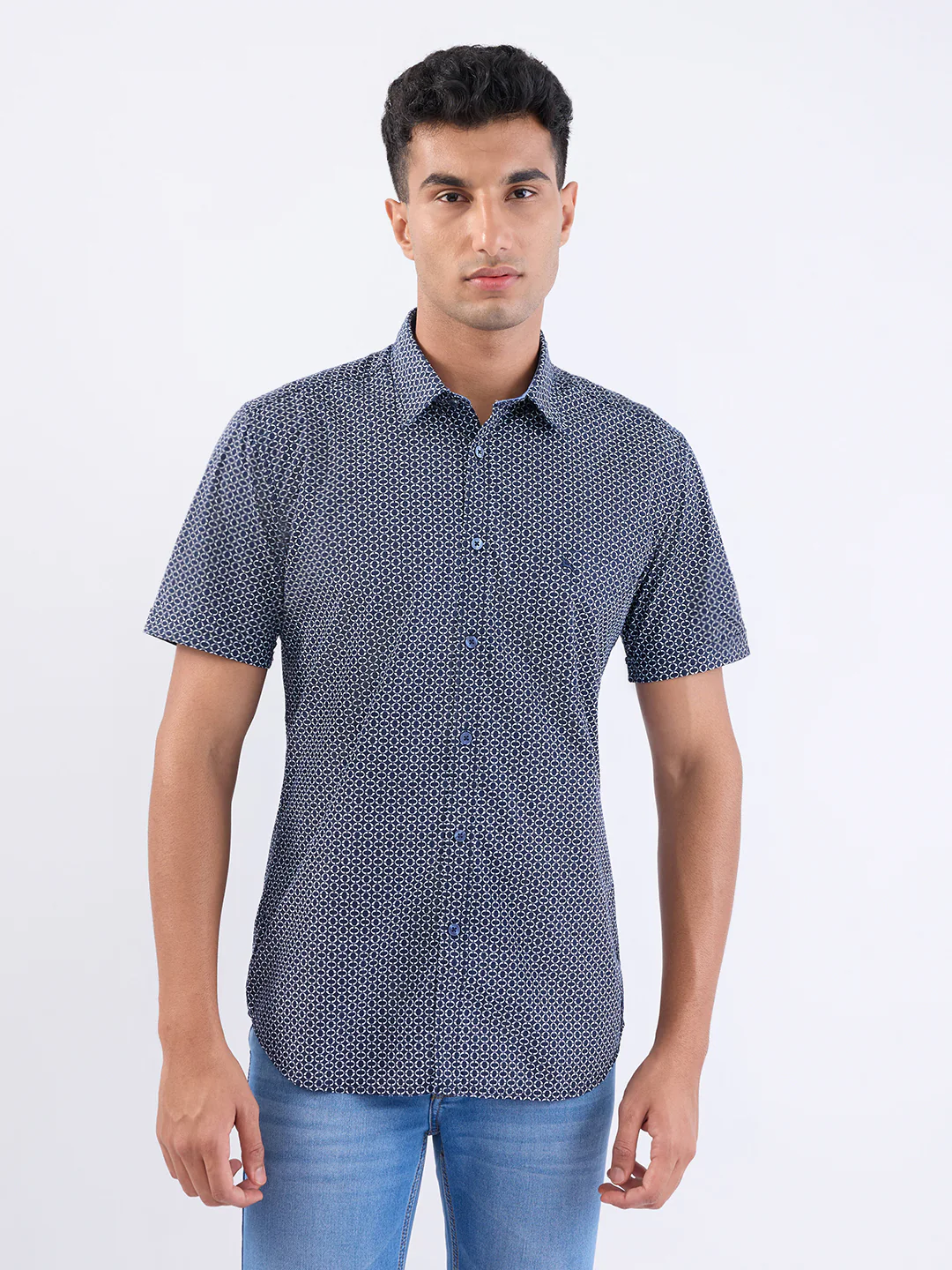 Parx Men Blue Printed Slim Fit Cotton Casual Shirt