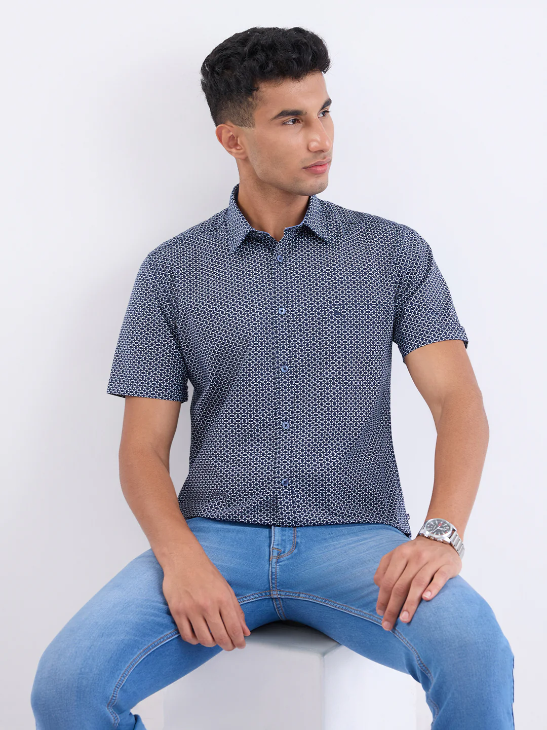 Parx Men Blue Printed Slim Fit Cotton Casual Shirt - Image 6