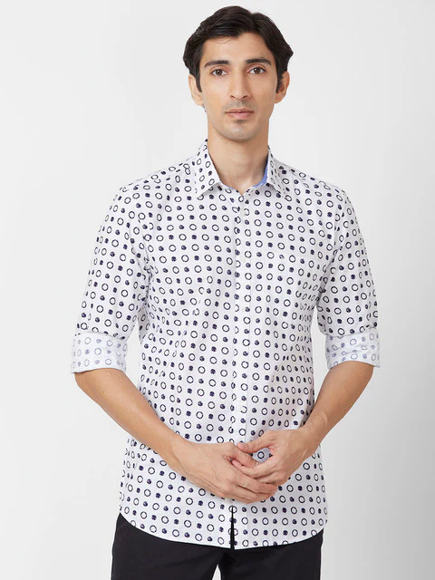 Parx Men Blue Printed Slim Fit Cotton Casual Shirts