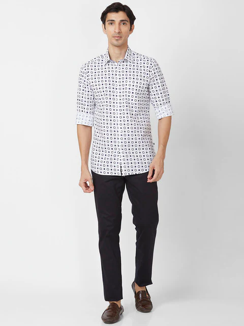 Parx Men Blue Printed Slim Fit Cotton Casual Shirts - Image 5