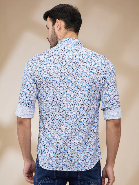Parx Men Blue Printed Slim Fit Cotton Casual Shirts - Image 4