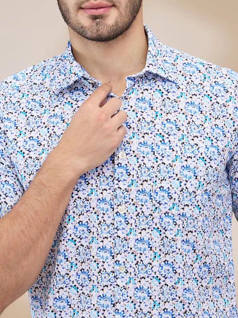 Parx Men Blue Printed Slim Fit Cotton Casual Shirts - Image 5