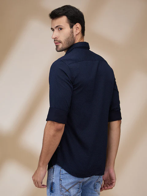 Parx Men Blue Printed Slim Fit Cotton Casual Shirts - Image 4