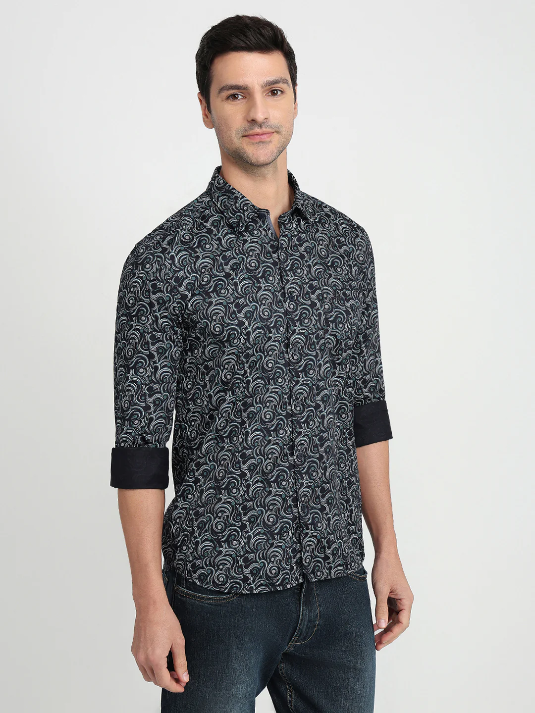 Parx Men Blue Printed Slim Fit Cotton Full Sleeve Casual Shirt - Image 3