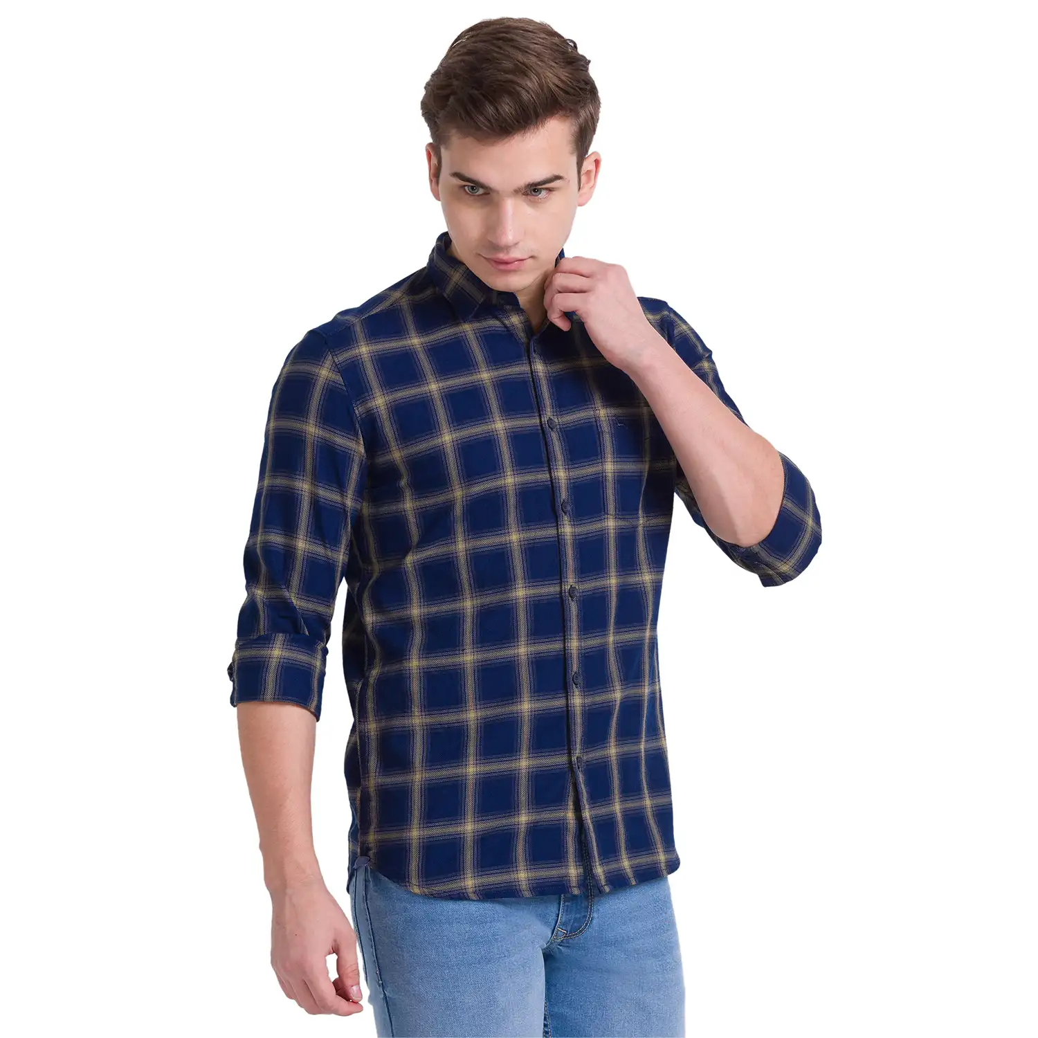 Parx Men Blue Printed Slim Fit Cotton Full Sleeve Cut Away Collar Shirt - Image 2
