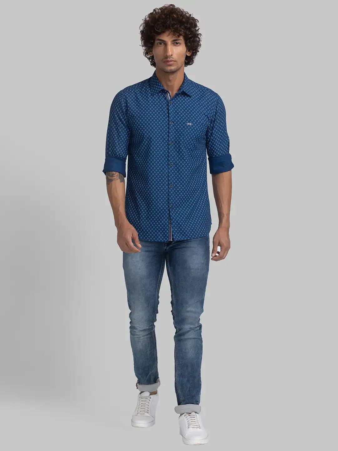 Parx Men Blue Printed Slim Fit Cotton Shirt - Image 5