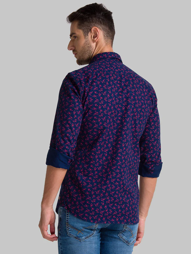 Parx Men Blue Printed Slim Fit Full Sleeve Semi Cut Away Collar Shirt - Image 4