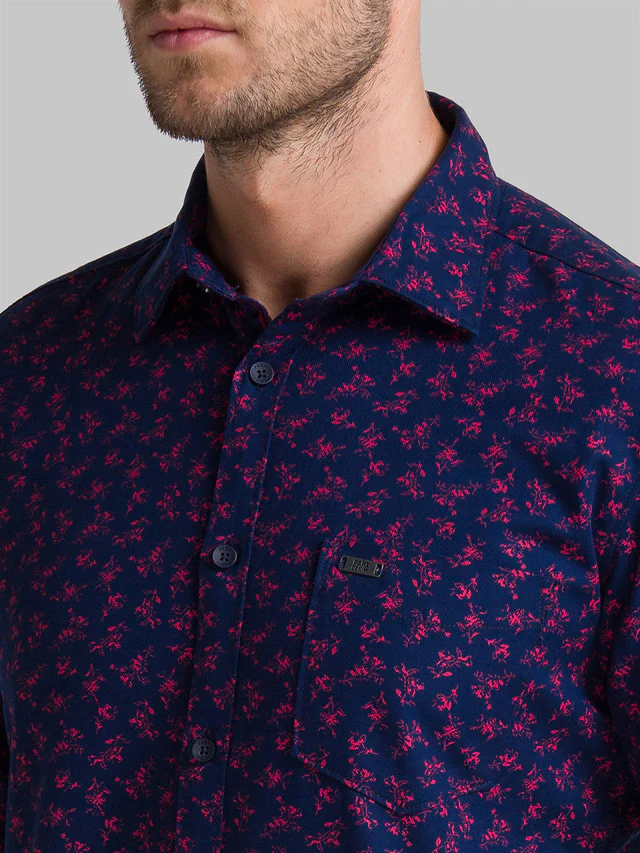 Parx Men Blue Printed Slim Fit Full Sleeve Semi Cut Away Collar Shirt - Image 6