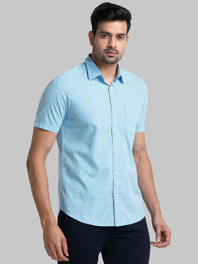 Parx Men Blue Printed Slim Fit Half Sleeve Semi Cut Away Collar Shirt - Image 2