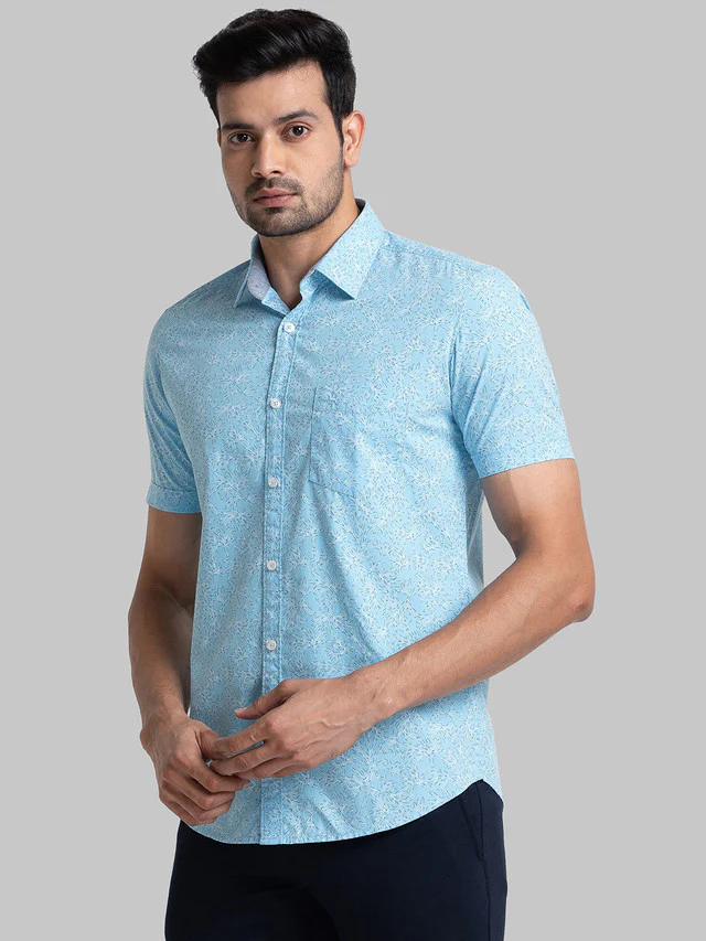 Parx Men Blue Printed Slim Fit Half Sleeve Semi Cut Away Collar Shirt - Image 3