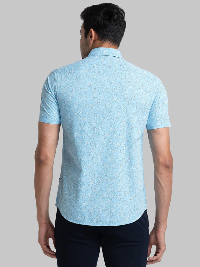 Parx Men Blue Printed Slim Fit Half Sleeve Semi Cut Away Collar Shirt - Image 4