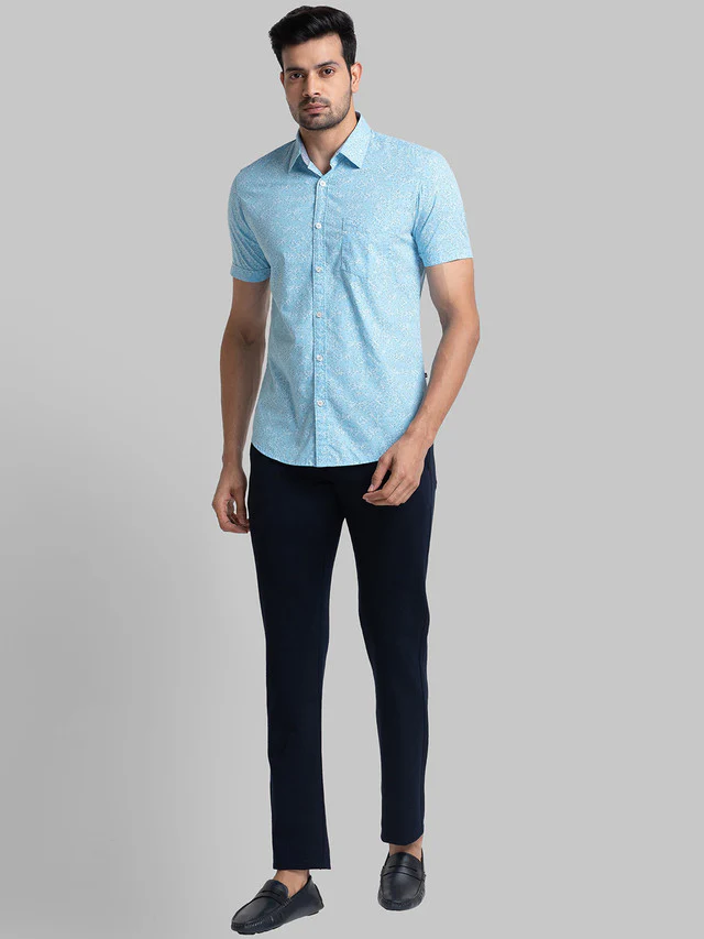 Parx Men Blue Printed Slim Fit Half Sleeve Semi Cut Away Collar Shirt - Image 5