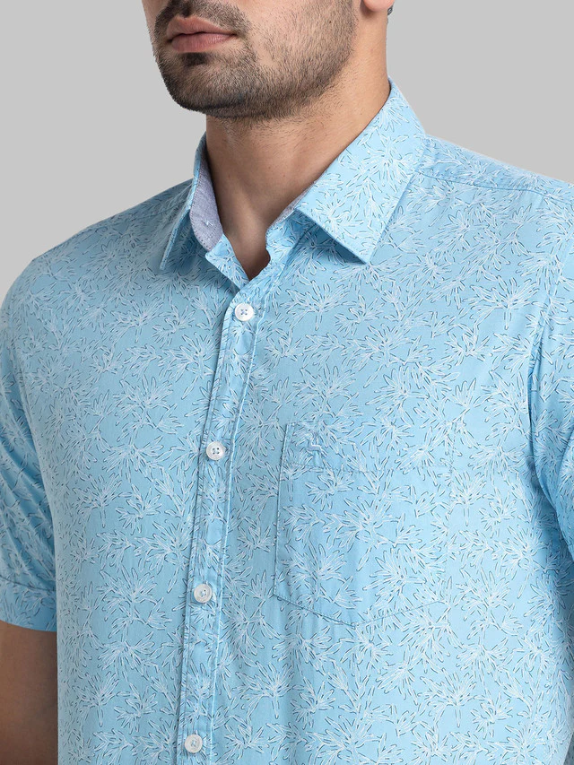 Parx Men Blue Printed Slim Fit Half Sleeve Semi Cut Away Collar Shirt - Image 6