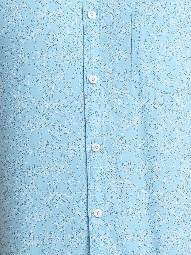 Parx Men Blue Printed Slim Fit Half Sleeve Semi Cut Away Collar Shirt - Image 7