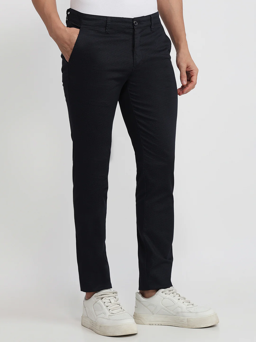 Parx Men Blue Printed Super Slim Fit Cotton Blend Trouser - Image 3