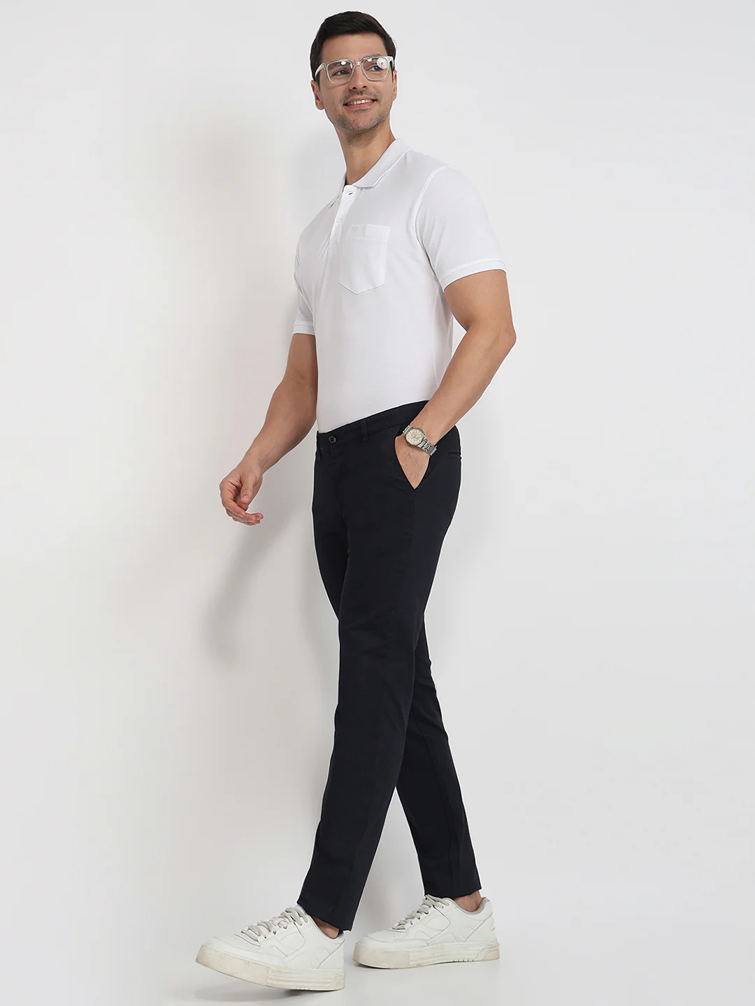 Parx Men Blue Printed Super Slim Fit Cotton Blend Trouser - Image 5