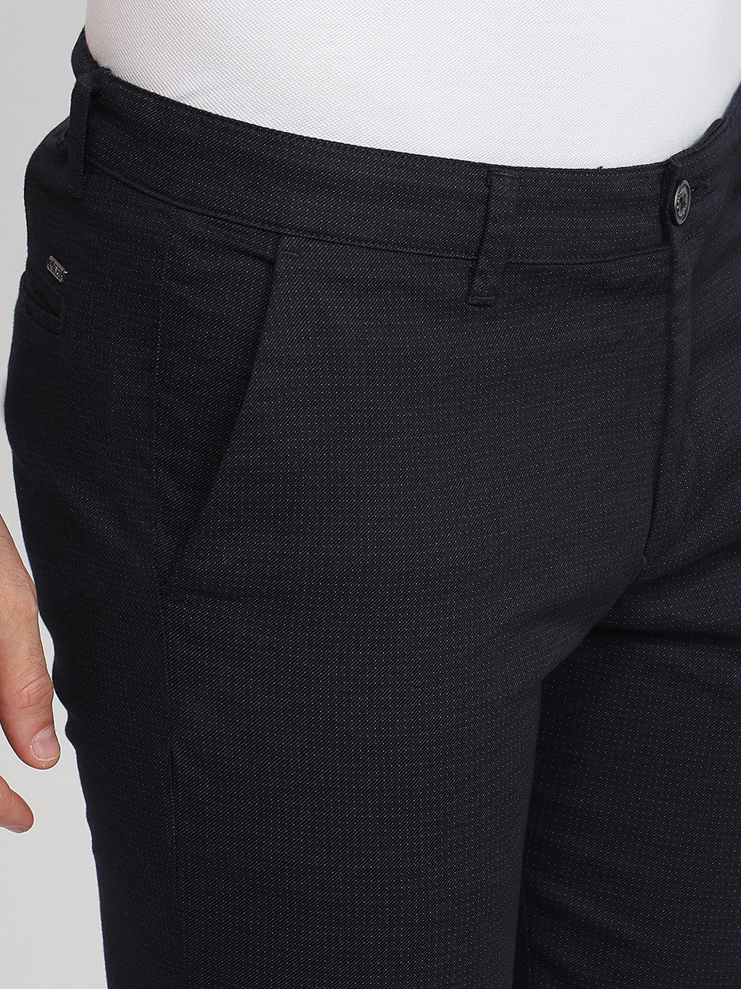 Parx Men Blue Printed Super Slim Fit Cotton Blend Trouser - Image 6