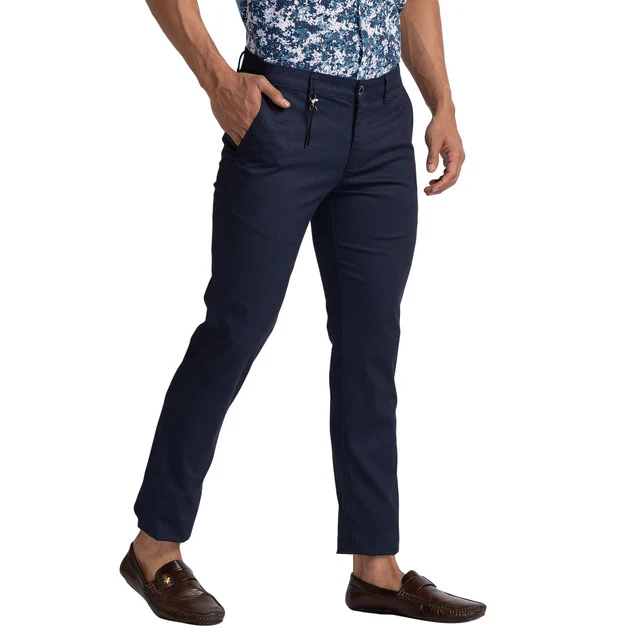 Parx Blue Printed Tapered Fit Trouser - Image 2