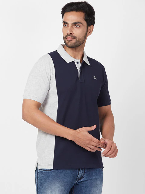 Parx Men Blue Regular Fit Cut & Sew Polo Neck T-Shirt - Image 2