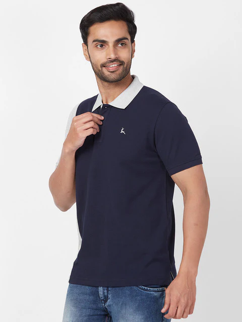 Parx Men Blue Regular Fit Cut & Sew Polo Neck T-Shirt - Image 3