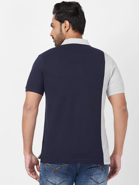 Parx Men Blue Regular Fit Cut & Sew Polo Neck T-Shirt - Image 4