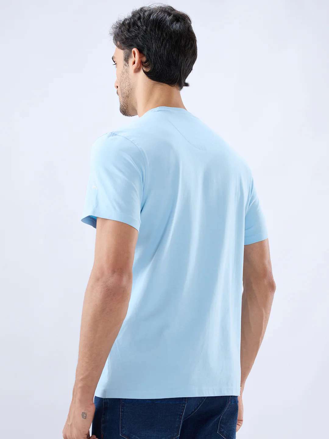 Parx Men Blue Regular Fit Graphic Round Neck Collar T-shirt - Image 4