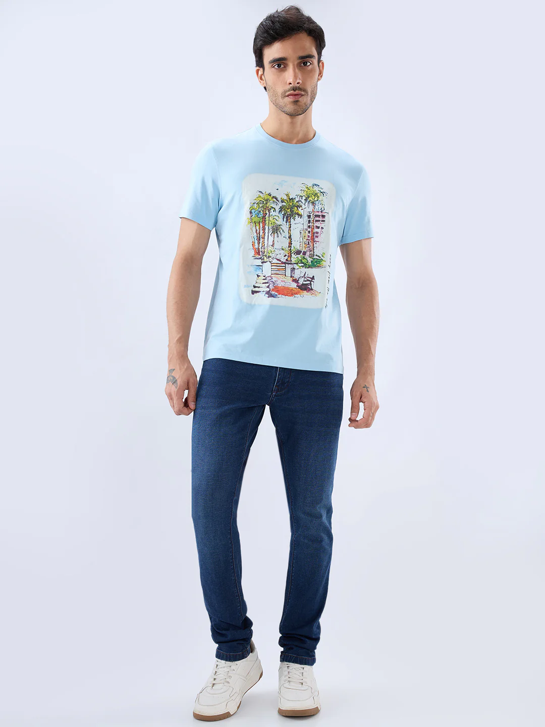 Parx Men Blue Regular Fit Graphic Round Neck Collar T-shirt - Image 5