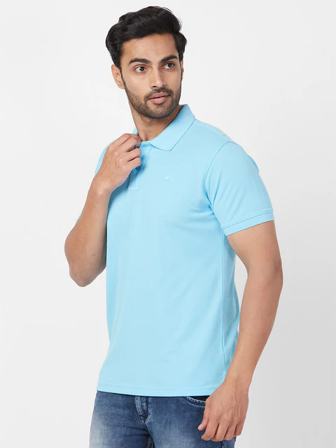 Parx Men Blue Regular Fit Solid Polo Neck Collar T-Shirt - Image 3