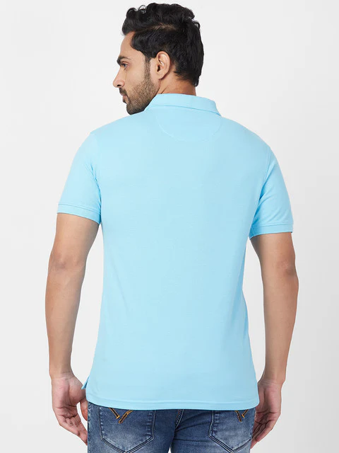 Parx Men Blue Regular Fit Solid Polo Neck Collar T-Shirt - Image 4