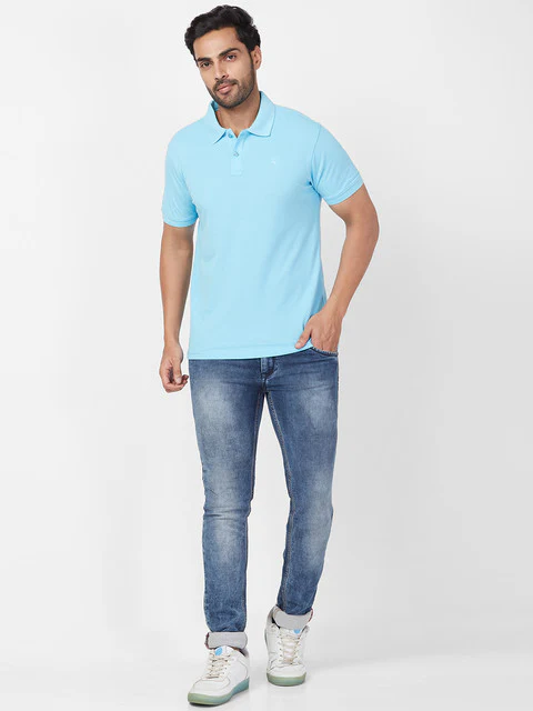 Parx Men Blue Regular Fit Solid Polo Neck Collar T-Shirt - Image 5