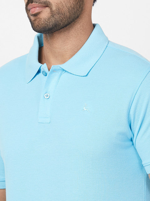 Parx Men Blue Regular Fit Solid Polo Neck Collar T-Shirt - Image 6
