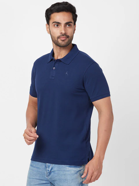 Parx Men Blue Regular Fit Solid Polo Neck T-Shirt - Image 3