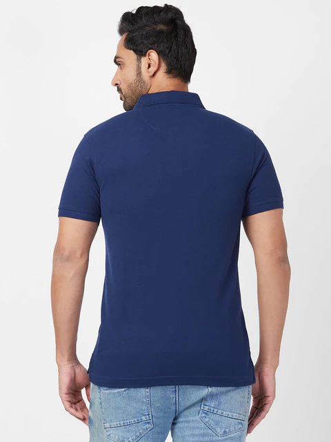 Parx Men Blue Regular Fit Solid Polo Neck T-Shirt - Image 4
