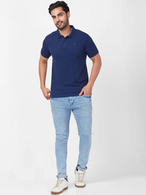 Parx Men Blue Regular Fit Solid Polo Neck T-Shirt - Image 5