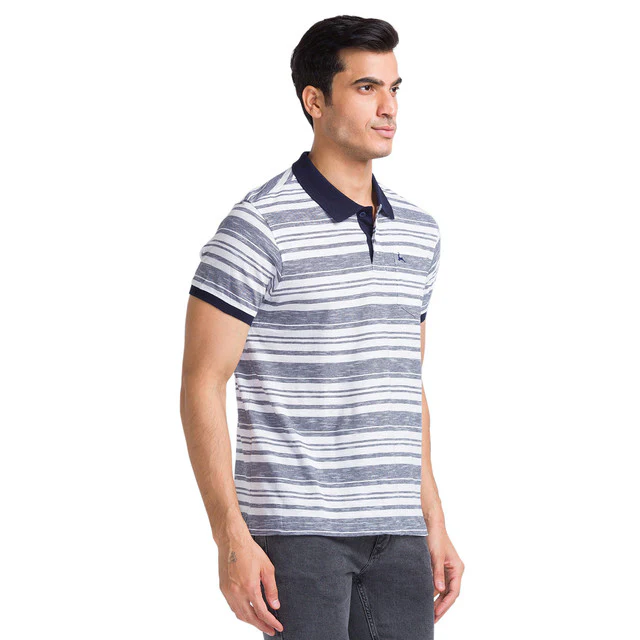 Parx Men Blue Regular Fit Yarn Dyed T-Shirt - Image 2