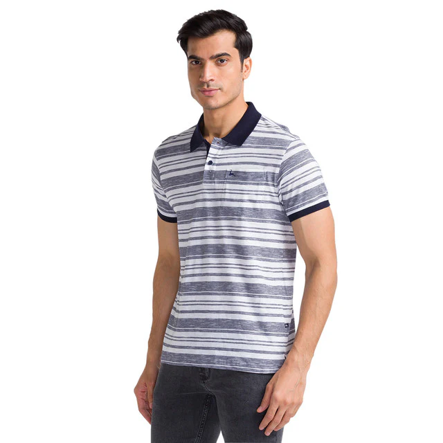 Parx Men Blue Regular Fit Yarn Dyed T-Shirt - Image 3