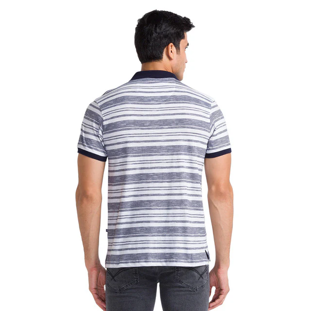 Parx Men Blue Regular Fit Yarn Dyed T-Shirt - Image 4