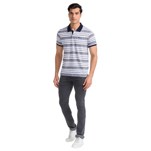 Parx Men Blue Regular Fit Yarn Dyed T-Shirt - Image 5