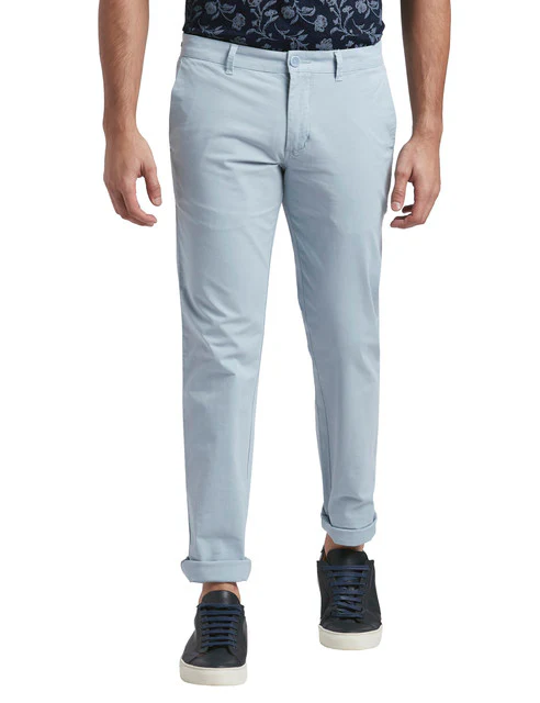 Parx Men Blue RFD Overdyed Low Rise Tapered Fit Cotton Blend Trouser