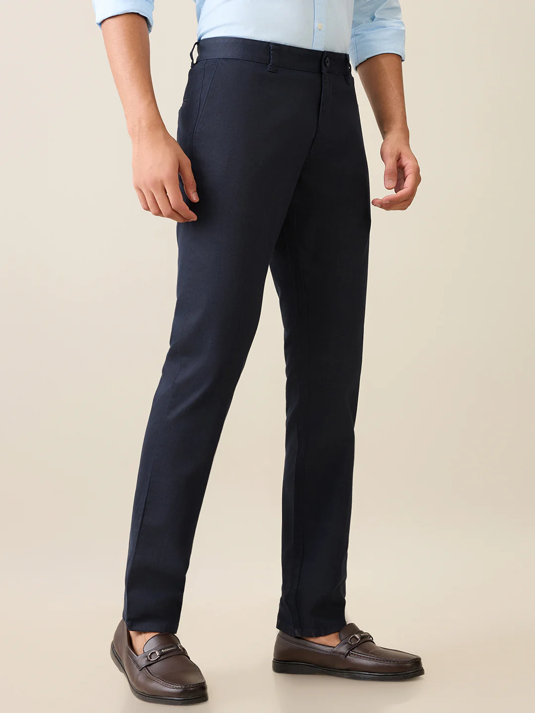 Parx Men Blue Low Rise Tapered Fit Satin Trouser - Image 3