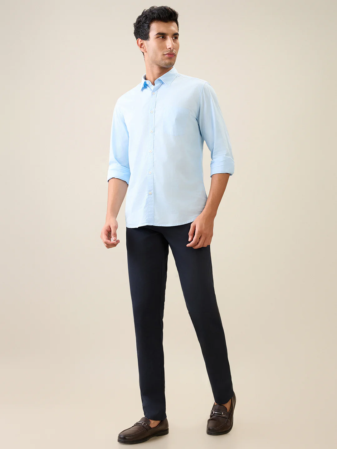 Parx Men Blue Low Rise Tapered Fit Satin Trouser - Image 5