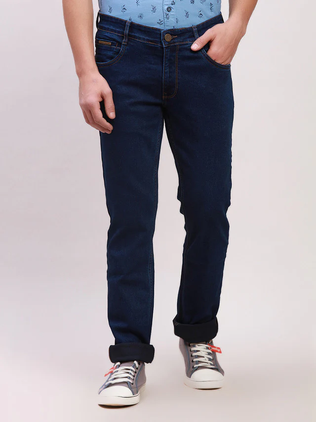 Parx Men Blue Self Design Slim Tapered Fit Jeans