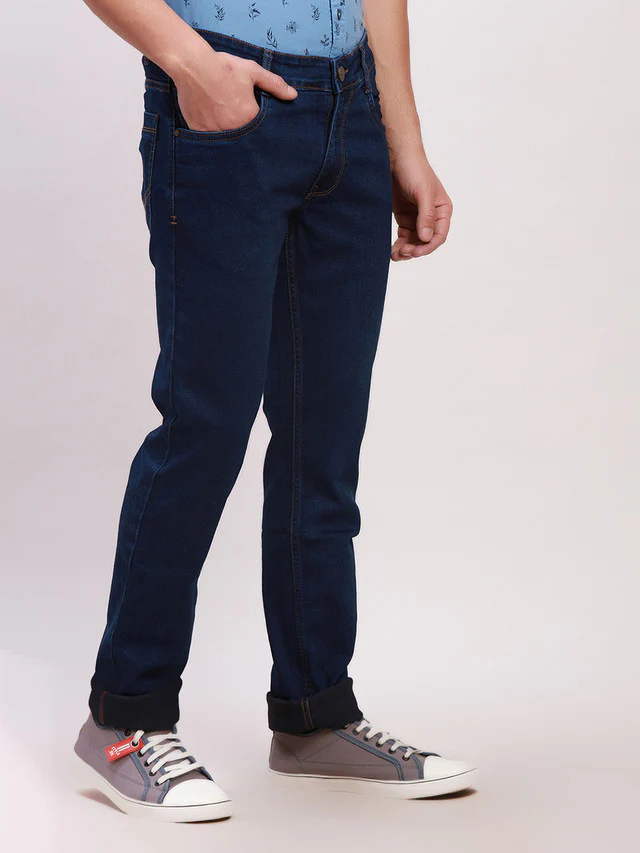 Parx Men Blue Self Design Slim Tapered Fit Jeans - Image 2