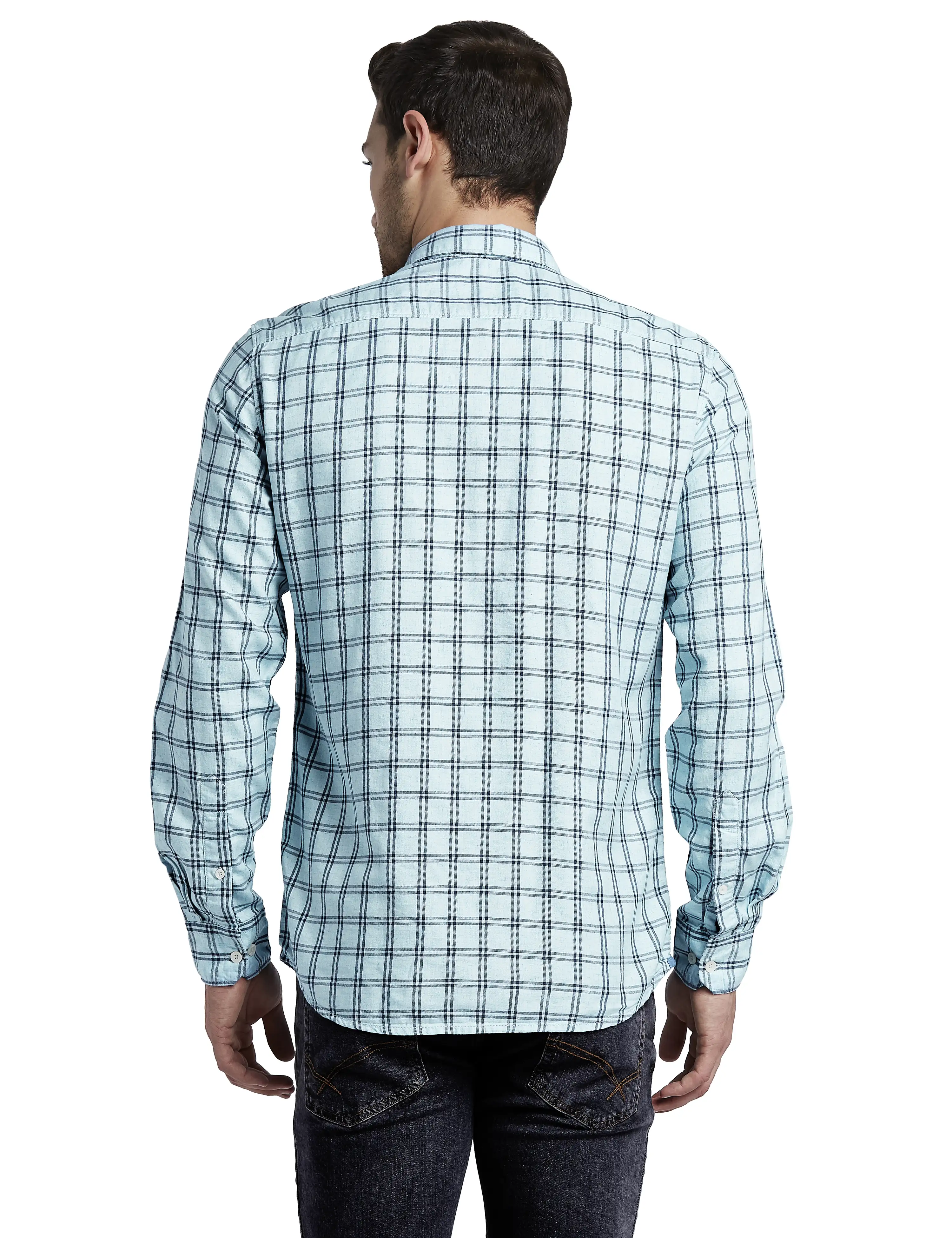 Parx Men Blue Slim Fit Checks Lyocell Blend Full Sleeve Cutaway Collar Shirts - Image 4