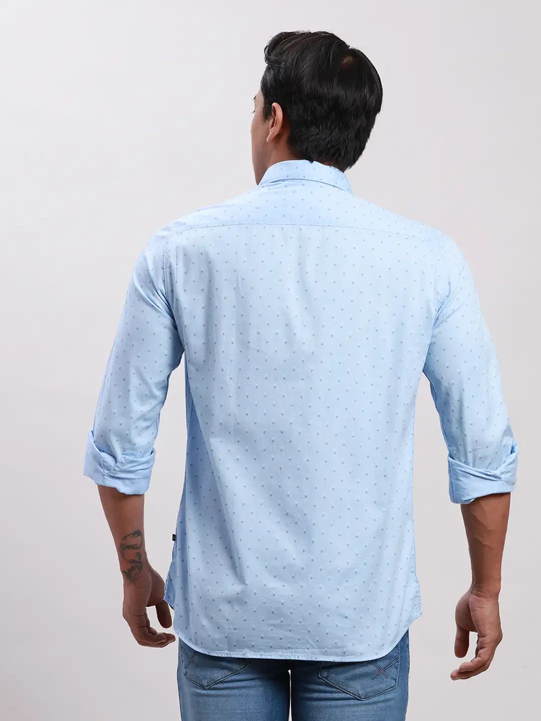 Parx Men Blue Slim Fit Printed Cotton Full Sleeve Cut Away Shirt - Image 4
