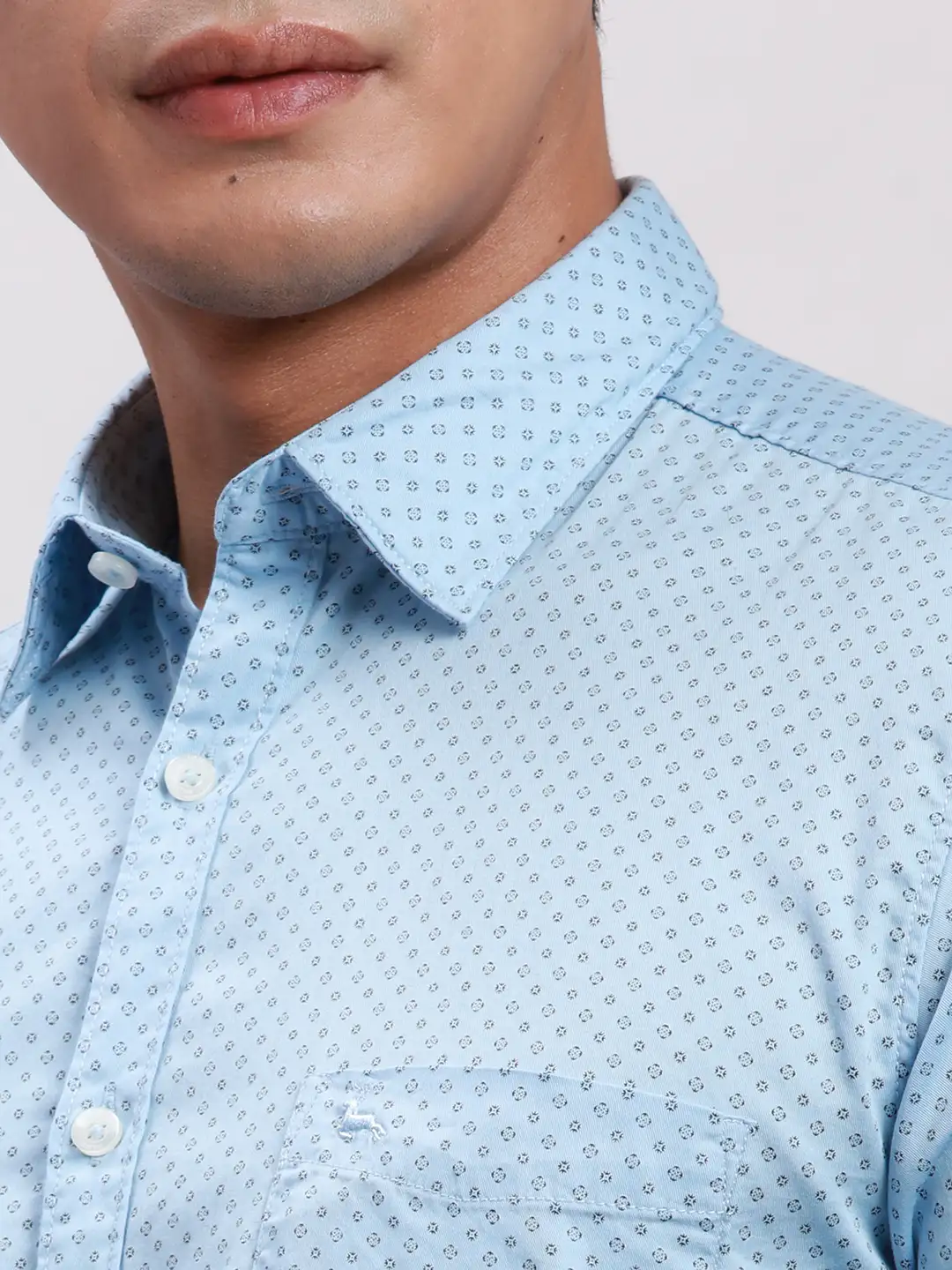 Parx Men Blue Slim Fit Printed Cotton Full Sleeve Cut Away Shirt - Image 6